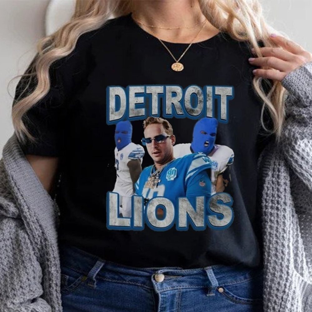 Detroit Lions Graphic Tee Jared Goff Blue Ski Mask Football Tee Shirt